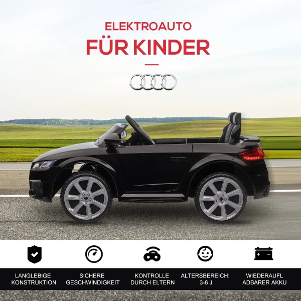 Kinder elektrische auto audi, met 2,4g afstandsbediening, muziek, claxon, led, usb, voor kinderen 3 5 jaar, zwart 7