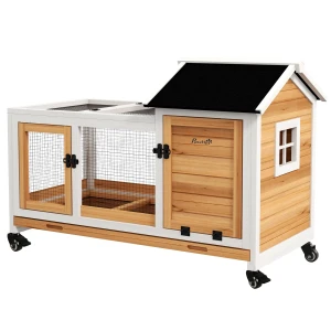 Kleindierenhok voor dwergkonijnen, cavia's, met wielen, 108 x 58 x 73,5 cm, geel 1