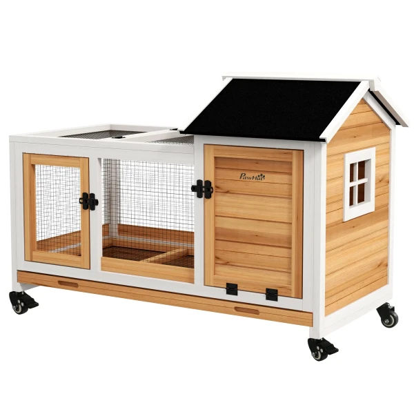 Kleindierenhok voor dwergkonijnen, cavia's, met wielen, 108 x 58 x 73,5 cm, geel 1