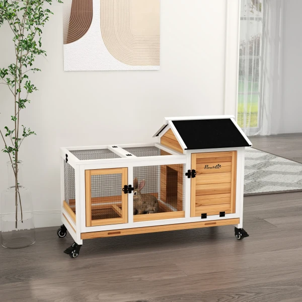 Kleindierenhok voor dwergkonijnen, cavia's, met wielen, 108 x 58 x 73,5 cm, geel 2