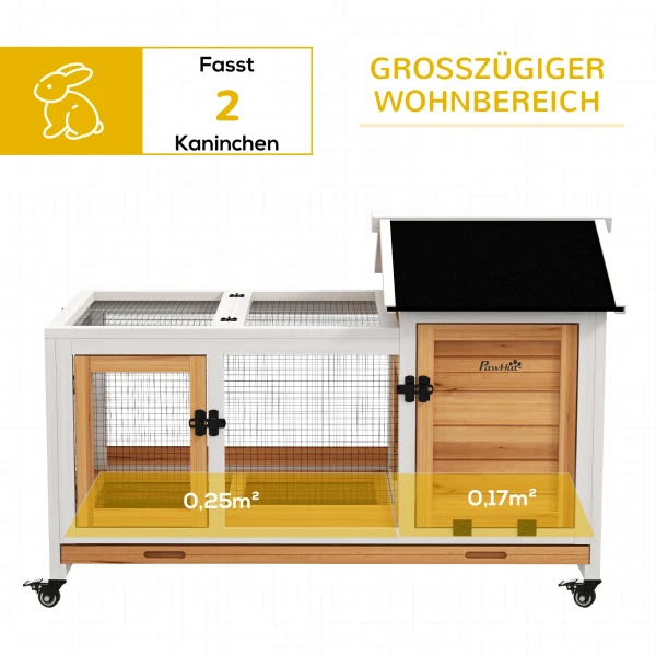Kleindierenhok voor dwergkonijnen, cavia's, met wielen, 108 x 58 x 73,5 cm, geel 5