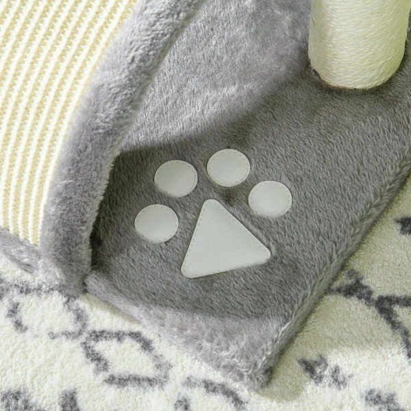 Krabpaal klein 46 cm, kattenboom met speelballen, krabplaat, sisal touw, pluche, kattenkrabpaal met verhoogd platform, hol, voor katten, grijs 9