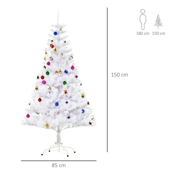 Kunstkerstboom 150cm met standaard inclusief decoratie (150cm, wit/kerstboom) 4