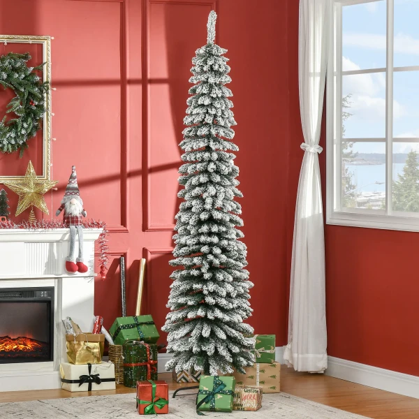 Kunstmatige kerstboom, besneeuwd, slank ontwerp, brandwerend, 210 cm, groen/wit 2