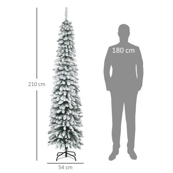 Kunstmatige kerstboom, besneeuwd, slank ontwerp, brandwerend, 210 cm, groen/wit 4