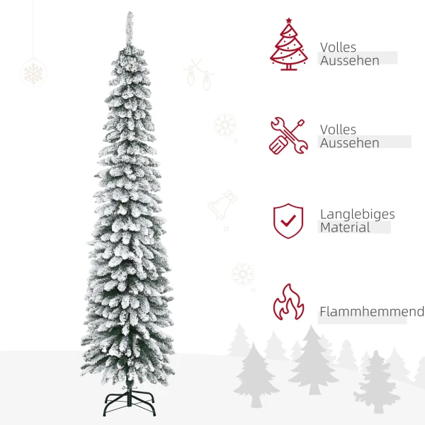 Kunstmatige kerstboom, besneeuwd, slank ontwerp, brandwerend, 210 cm, groen/wit 5