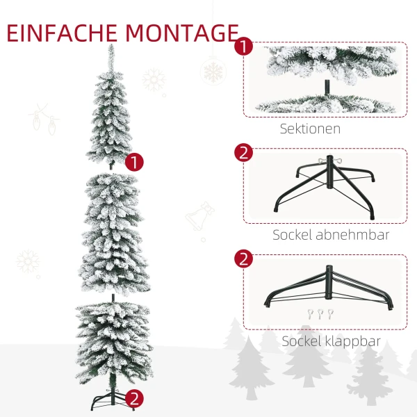 Kunstmatige kerstboom, besneeuwd, slank ontwerp, brandwerend, 210 cm, groen/wit 7