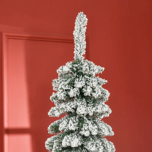 Kunstmatige kerstboom, besneeuwd, slank ontwerp, brandwerend, 210 cm, groen/wit 9