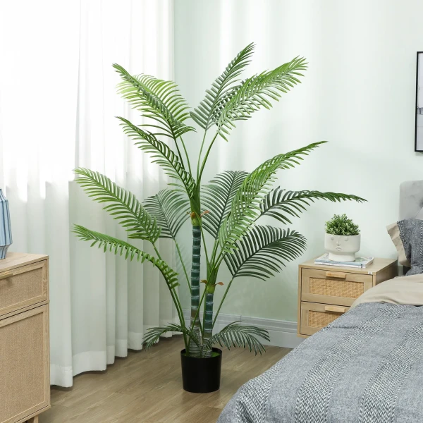 Kunstmatige palm met 16 kunststof bladeren, uv bestendige kunstplant met plastic pot, voor binnen en buiten, groen 10