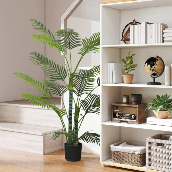 Kunstmatige palm met 16 kunststof bladeren, uv bestendige kunstplant met plastic pot, voor binnen en buiten, groen 2