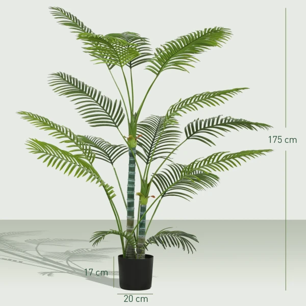 Kunstmatige palm met 16 kunststof bladeren, uv bestendige kunstplant met plastic pot, voor binnen en buiten, groen 4