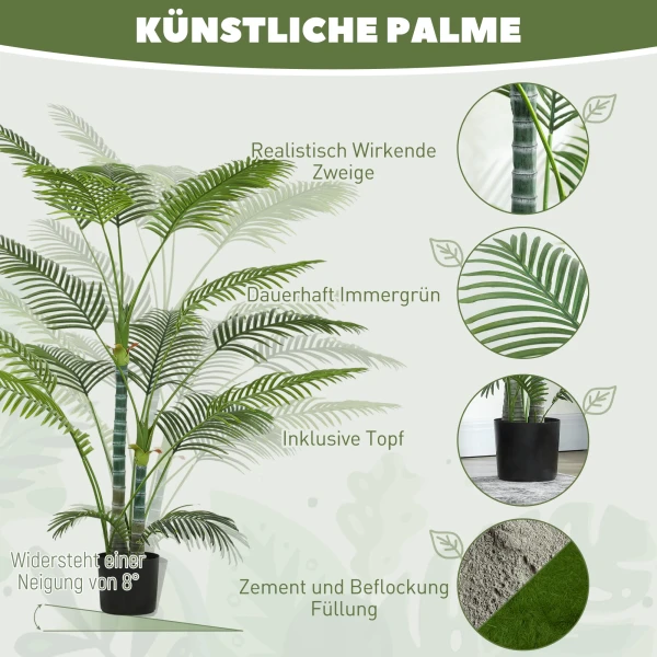 Kunstmatige palm met 16 kunststof bladeren, uv bestendige kunstplant met plastic pot, voor binnen en buiten, groen 5