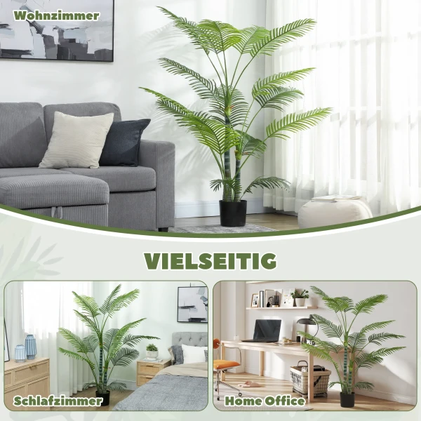 Kunstmatige palm met 16 kunststof bladeren, uv bestendige kunstplant met plastic pot, voor binnen en buiten, groen 6