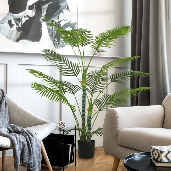 Kunstmatige palm met 16 kunststof bladeren, uv bestendige kunstplant met plastic pot, voor binnen en buiten, groen 9