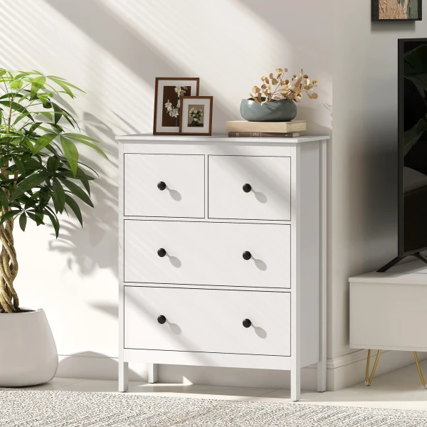Ladekast met 4 lades, voor kleding & beddengoed, woonkamer, slaapkamer, gang, spaanplaat, wit 10