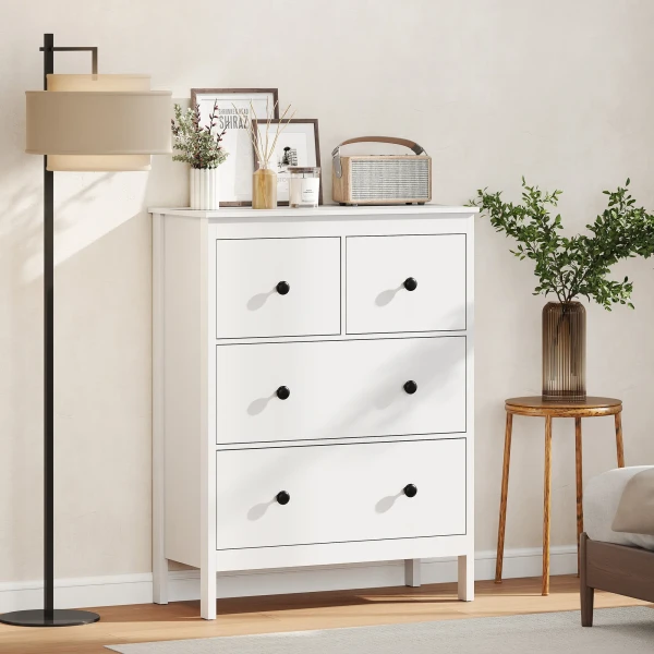 Ladekast met 4 lades, voor kleding & beddengoed, woonkamer, slaapkamer, gang, spaanplaat, wit 2