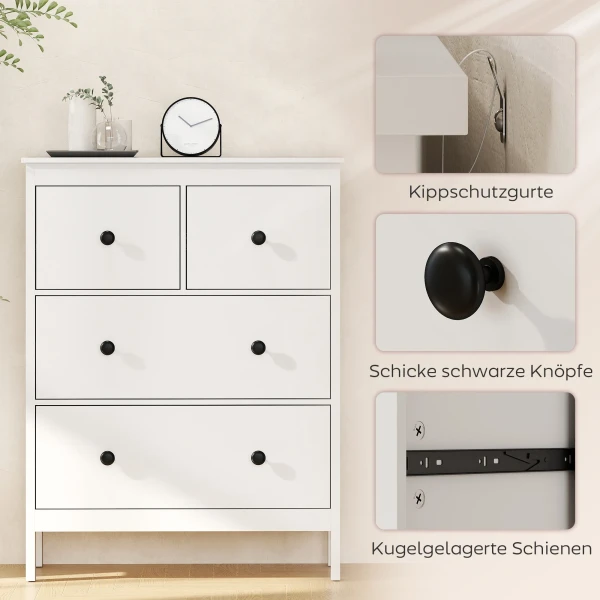 Ladekast met 4 lades, voor kleding & beddengoed, woonkamer, slaapkamer, gang, spaanplaat, wit 6