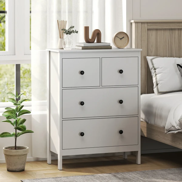 Ladekast met 4 lades, voor kleding & beddengoed, woonkamer, slaapkamer, gang, spaanplaat, wit 9