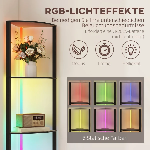 Led staande lamp 5 traps dimbaar staande lamp met plank, rgb kleurverandering, afstandsbediening 5