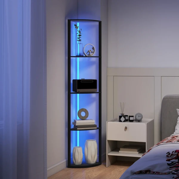 Led staande lamp 5 traps dimbaar staande lamp met plank, rgb kleurverandering, afstandsbediening 9