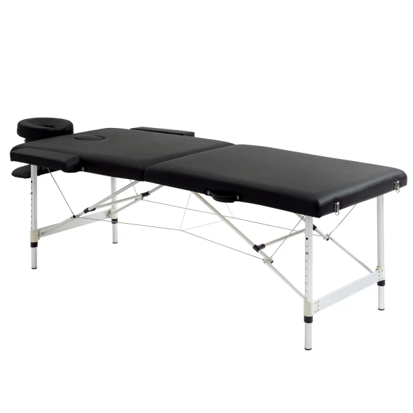 Massagetafel, 2 zones inklapbare massagetafel met kunstleren hoes, hoofdsteun, armleuningen, tas, in hoogte verstelbare massagebank 90cm breed tot 225 kg belastbaar, zwart 1