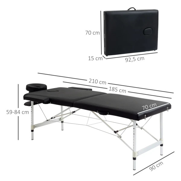 Massagetafel, 2 zones inklapbare massagetafel met kunstleren hoes, hoofdsteun, armleuningen, tas, in hoogte verstelbare massagebank 90cm breed tot 225 kg belastbaar, zwart 4