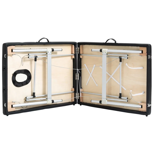 Massagetafel, 2 zones inklapbare massagetafel met kunstleren hoes, hoofdsteun, armleuningen, tas, in hoogte verstelbare massagebank 90cm breed tot 225 kg belastbaar, zwart 9