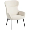 Moderne gestoffeerde stoel in oorfauteuil stijl, hoge rugleuning, dikke bekleding, stalen poten, crèmewit 1