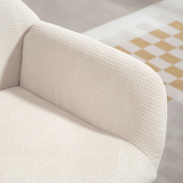 Moderne gestoffeerde stoel in oorfauteuil stijl, hoge rugleuning, dikke bekleding, stalen poten, crèmewit 10