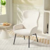 Moderne gestoffeerde stoel in oorfauteuil stijl, hoge rugleuning, dikke bekleding, stalen poten, crèmewit 2