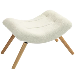 Moderne voetenbank met fleece hoes en houten poten, gestoffeerd, voor woonkamer, slaapkamer, gang, crèmewit 1