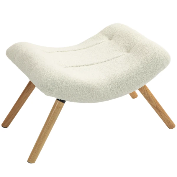 Moderne voetenbank met fleece hoes en houten poten, gestoffeerd, voor woonkamer, slaapkamer, gang, crèmewit 1