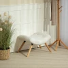 Moderne voetenbank met fleece hoes en houten poten, gestoffeerd, voor woonkamer, slaapkamer, gang, crèmewit 2