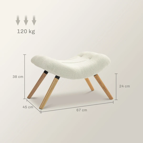 Moderne voetenbank met fleece hoes en houten poten, gestoffeerd, voor woonkamer, slaapkamer, gang, crèmewit 4
