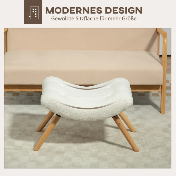Moderne voetenbank met fleece hoes en houten poten, gestoffeerd, voor woonkamer, slaapkamer, gang, crèmewit 5