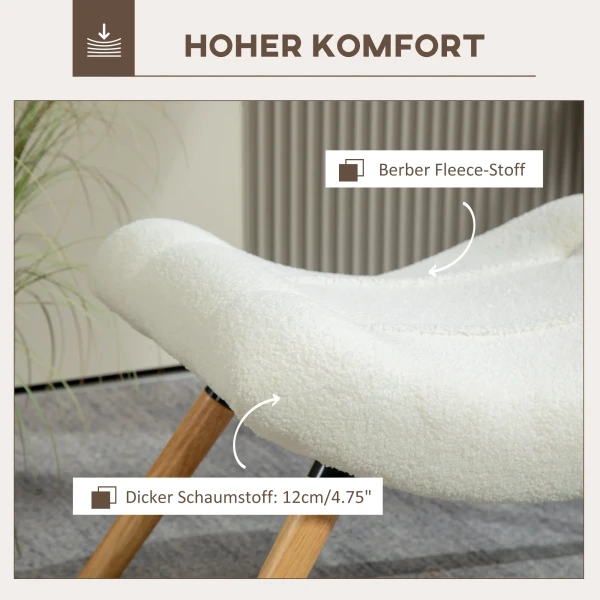 Moderne voetenbank met fleece hoes en houten poten, gestoffeerd, voor woonkamer, slaapkamer, gang, crèmewit 7