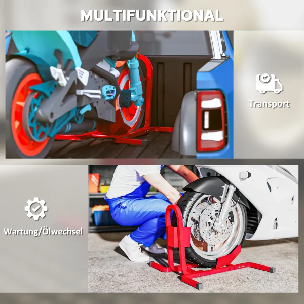 Motorfietsstandaard voor 17 21", 430 530 mm voorwiel, verstelbaar, gemaakt van metaal rood 7