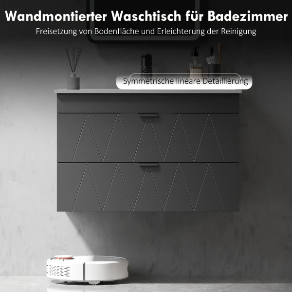 Onderkast voor wastafel hangende onderkast met keramisch wastafel soft close laden zwart 5