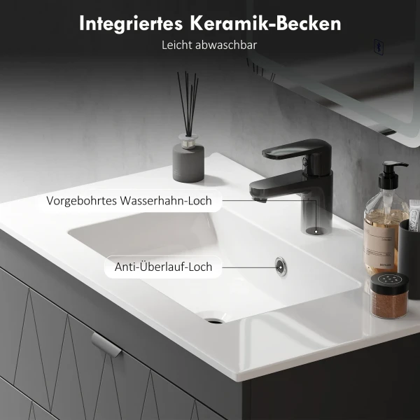 Onderkast voor wastafel hangende onderkast met keramisch wastafel soft close laden zwart 6
