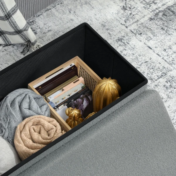 Opbergkruk, gestoffeerde bank met opbergruimte en deksel voor woonkamer, slaapkamer, gang, donkergrijs 9