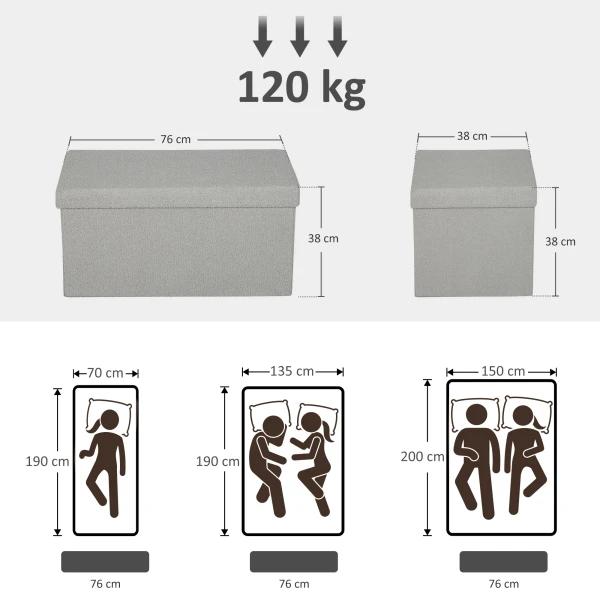 Opbergkruk, gestoffeerde bank met opbergruimte en deksel voor woonkamer, slaapkamer, gang, lichtgrijs 4