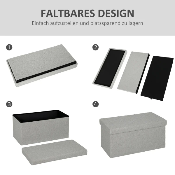 Opbergkruk, gestoffeerde bank met opbergruimte en deksel voor woonkamer, slaapkamer, gang, lichtgrijs 6