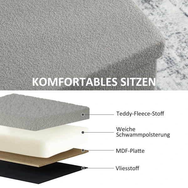 Opbergkruk, gestoffeerde bank met opbergruimte en deksel voor woonkamer, slaapkamer, gang, lichtgrijs 7