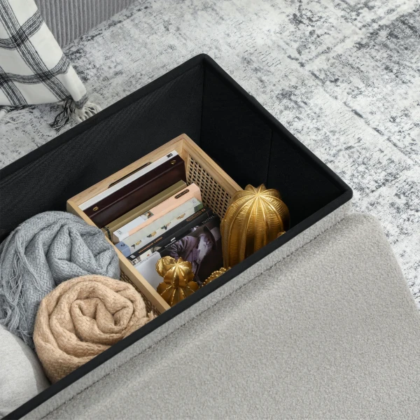 Opbergkruk, gestoffeerde bank met opbergruimte en deksel voor woonkamer, slaapkamer, gang, lichtgrijs 9