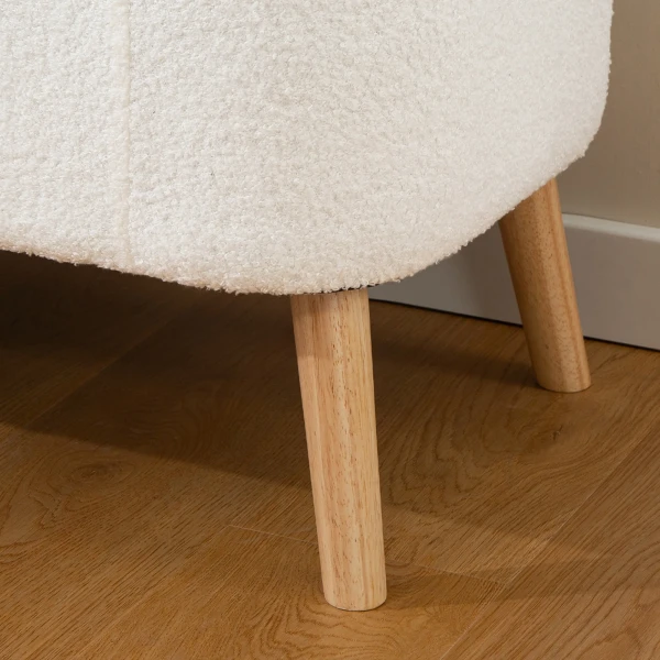 Opbergkruk, zitkruk met 65 l opbergruimte, voetenbank, vliesstof, rubberhout, schuim, 120 x 42 x 45 cm, crèmewit 9