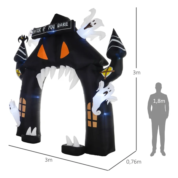Opblaasbare halloween boog, 4 geesten, led lichten, waterdicht, 300 x 76 x 300 cm 4