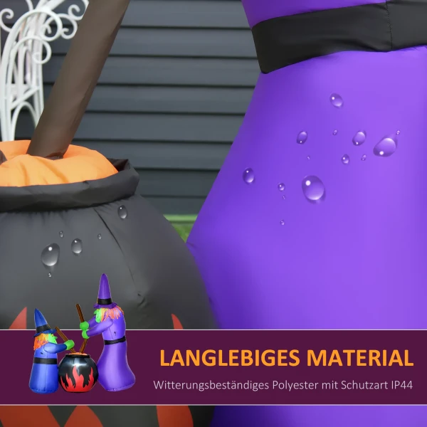 Opblaasbare heksen heksenketel figuur luchtfiguur halloween decoratie met led verlichting, polyester, 170x60x180cm 6