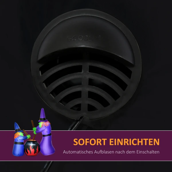 Opblaasbare heksen heksenketel figuur luchtfiguur halloween decoratie met led verlichting, polyester, 170x60x180cm 7