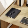 Opklapbare computertafel met 2 uitschuifbare platen, veel ruimte voor monitoren, metalen poten, robuuste constructie, eiken+zwart 10
