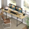 Opklapbare computertafel met 2 uitschuifbare platen, veel ruimte voor monitoren, metalen poten, robuuste constructie, eiken+zwart 2